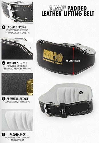 GORILLA - 6 INCH PADDED LEATHER LIFTING BELT